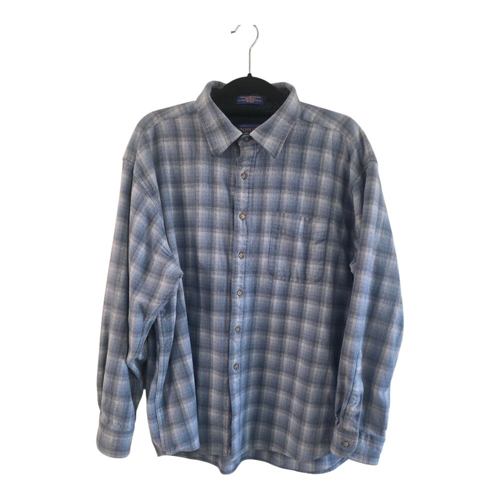 Pendleton Men's XXL Blue Plaid Virgin Wool Button Front Shirt USA Fabric